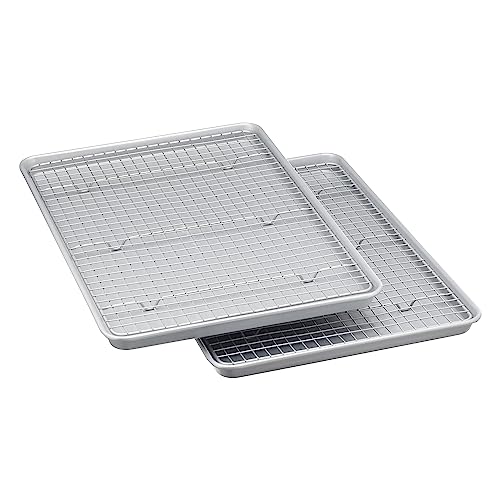 Amazon Basics Ceramic Nonstick Baking Sheets & Cooling Rack Set - Gray, Half Sheet Size, 2-Pack