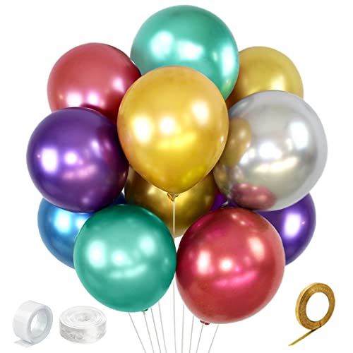 Colorful Party Balloons 12inch, 100Pcs Thickened Assorted Color Metallic Latex Balloons for Wedding Birthday Baby Shower (Multi)