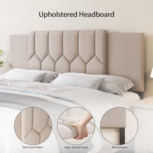 Salamir Upholstered Headboard for Full, Queen, King Beds - Beige, Adjustable Height & Width