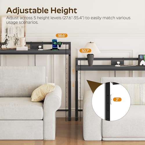 Narrow Console Table with Adjustable Height and Power Outlets - Black, 78.7"