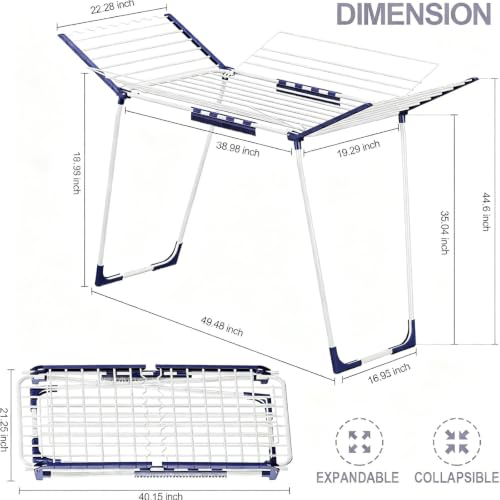 Clothes Drying Rack with 4 Foldable Wings, Large Space Indoor Outdoor