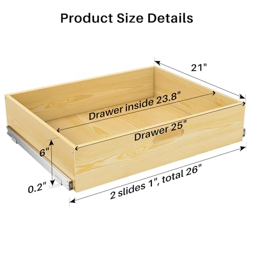 26-Inch Wide Pull Out Cabinet Organizer with Soft Close Wooden Drawers - Heavy Duty Full Extension Shelves for Kitchen, Pantry & Closet Storage - 1 Pack