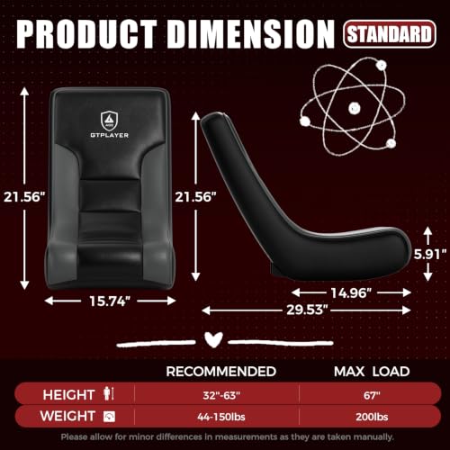 GTPLAYER Black & Gray Floor Rocker Gaming Chair – Adjustable Angle, Lightweight Ergonomic Seat