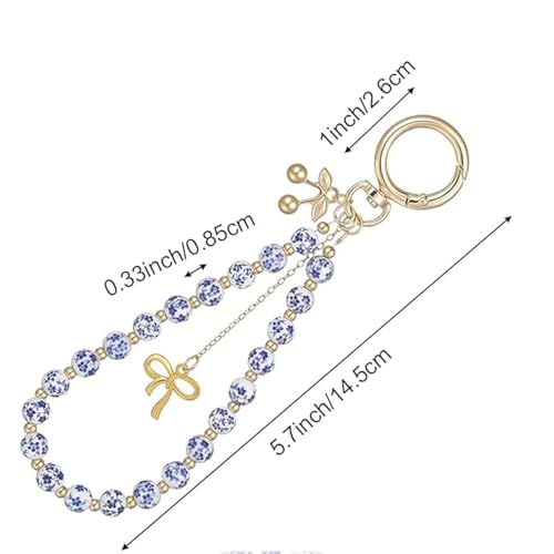 Blue Drop Style A Cherry Beaded Porcelain Keychain - Ethnic Vintage Wristlet & Bag Pendant