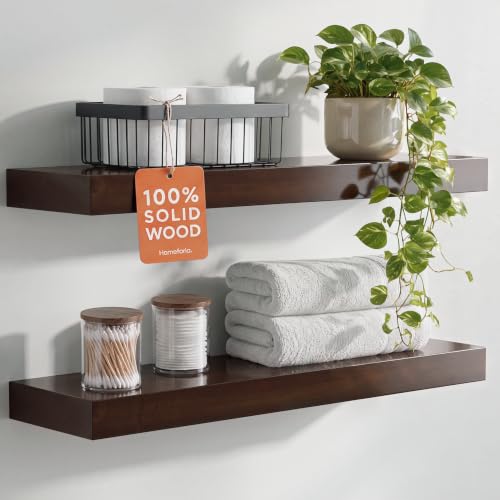American Walnut Floating Shelves Set of 2 - 24 Inch Solid Pine Wall Storage