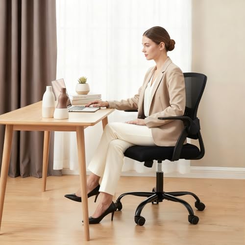 DUMOS Ergonomic Office Desk Chair with Lumbar Support, Adjustable Height, Black, 23.8 x 22.3 x 38.4 inches