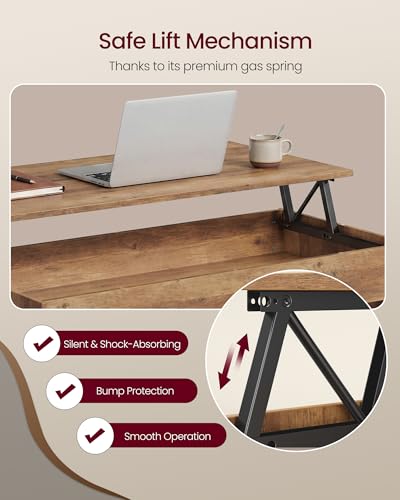 VASAGLE Lift Top Coffee Table with Hidden Storage, Modern Mid-Century Design