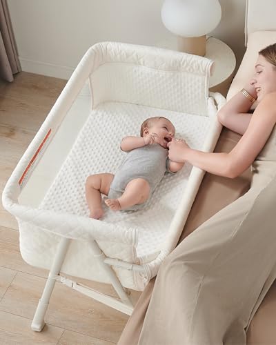 BEKA Baby Bassinet Bedside Sleeper with Retractable Side - Beige, 2-in-1 Baby Crib