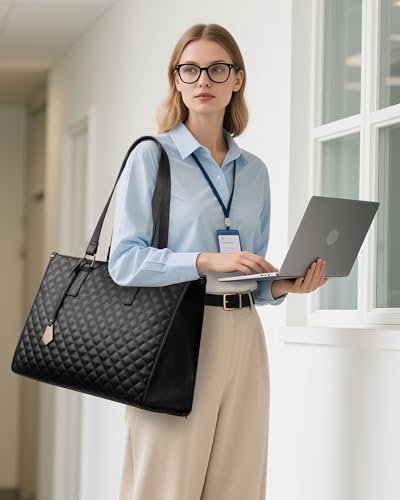 Insulated Lunch Tote Bag for Women - 15.6 Inch Laptop & Purse - Black