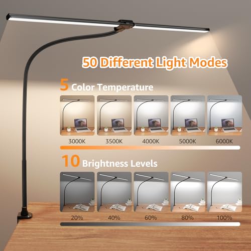LED Desk Lamp with Adjustable Gooseneck, 25 Lighting Modes - Warm, Cool, Daylight White