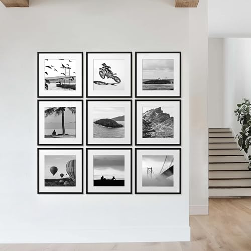 Gallery Wall Picture Frames Set of 9 - Black 20x20 Inches with Acrylic Cover - Includes 16x16 Size Variant