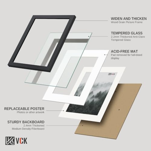 VCK 16x20 Picture Frame 5 Pack - Black Wood Grain with Mat for Photos & Art - Exclusive Design