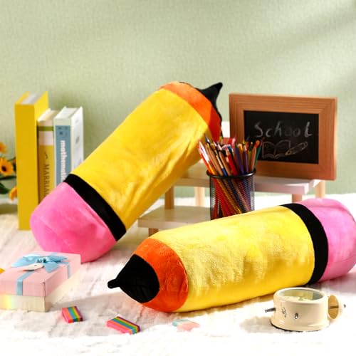 2 Pcs Cute Pencil Pillows Christmas Teacher Gift Classroom Plush Pencil Large Throw Pillow Stuffed Cushion Plush for Teacher Classroom Reading Room Sofa Decor Birthday Party Supplies