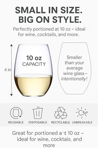 Oojami 10 oz Disposable Stemless Plastic Wine Glasses - Clear, Unbreakable, 48 Pack