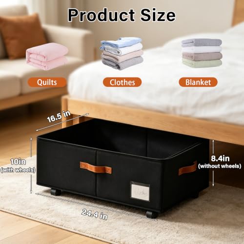 10 inch Height Under Bed Storage with Wheels 2 Pack, Underbed