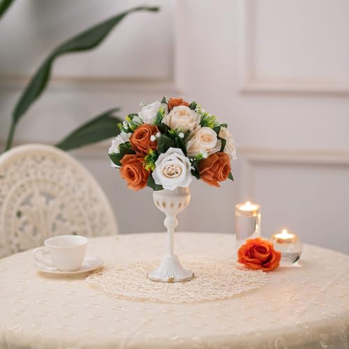 BLOSMON Flower Balls Wedding Centerpieces - Terracotta, 10 Pcs, Fake Roses, 3 Colors