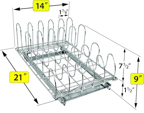LYNK PROFESSIONAL Pull Out Pot and Pan Lid Organizer 14W x 21D x 9H Inches - Chrome Kitchen Cabinet Storage