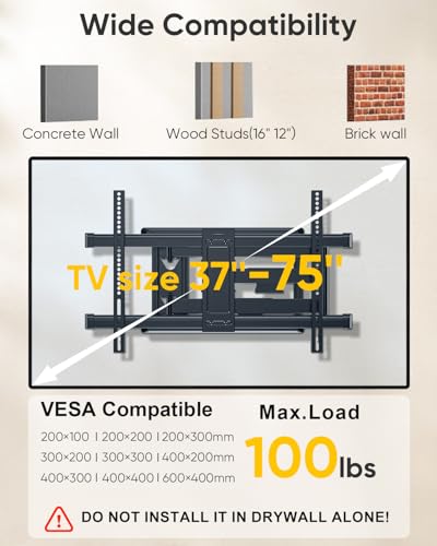 FORGING MOUNT Corner Full Motion TV Wall Mount 37-75 Inch Supports Up to 99lbs