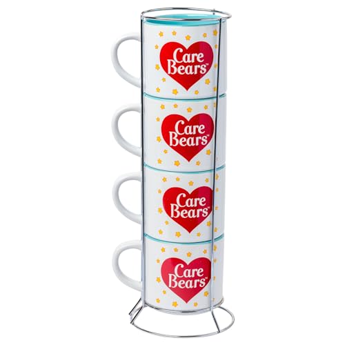 Care Bears Rainbow Heart Logo Ceramic Mug Stack Set - 4pcs, 10oz, Officially Licensed