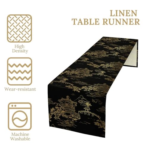 DKMQQUL 13x36 Inch Chinese Table Runner - Retro Landscape Ink Print