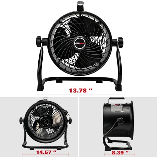 ECOMAX 10 Inch High Velocity Industrial Drum Fan - Ultra-Quiet, Adjustable Speed