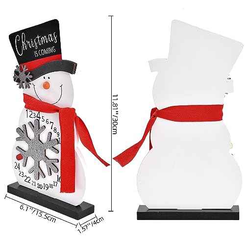 Christmas Countdown Advent Calendar, Wooden Snowman Christmas Decoration, Rustic Farmhouse Merry Christmas Sign, Festive Xmas Decor Centerpiece for Home Table Tiered Tray Mantel (Wood)