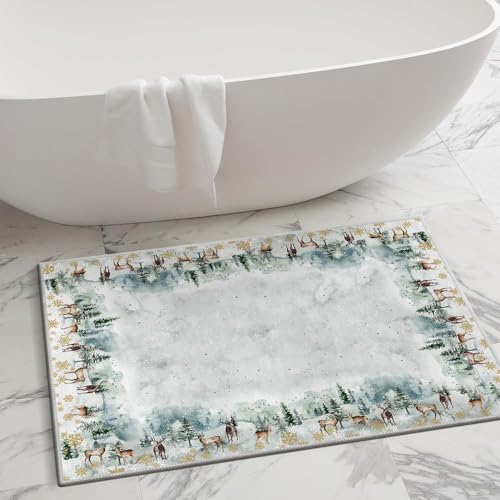 Artoid Mode 2x3 ft Grey Deer Snowflakes Christmas Door Mat Non-Slip Washable Entryway Rug