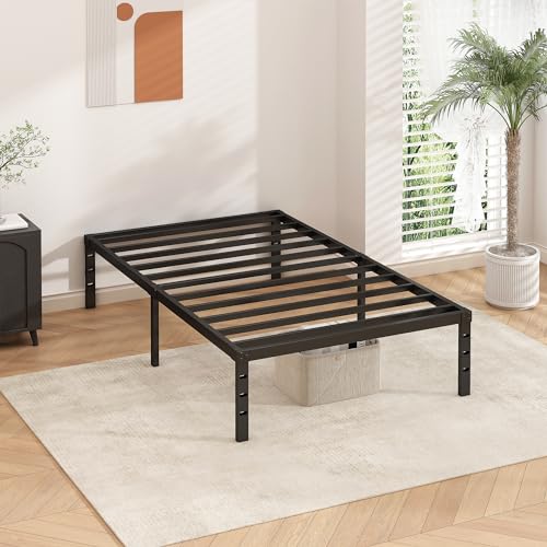 14 Inch Metal Platform Bed Frame Twin Size No Box Spring Needed Heavy Duty Support Black