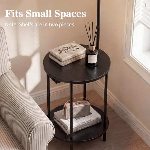 ONEWISH Black Floor Lamp with Table and USB-C Charging Ports - Modern Nightstand & Reading Light