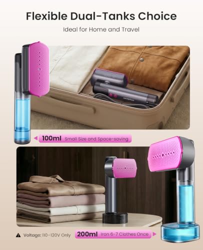 Travel Clothes Steamer & Iron 1200W Dual Water Tanks Fast Heat Ceramic Soleplate