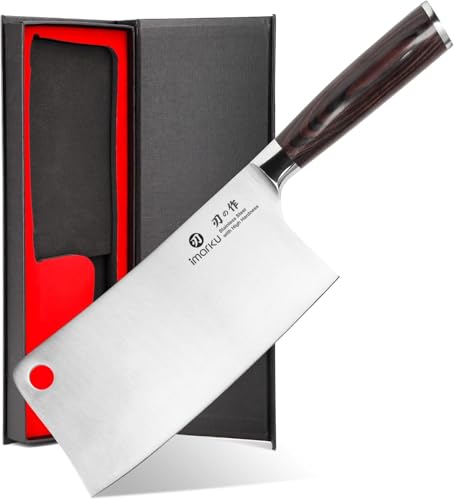 imarku 7-Inch Japanese High Carbon Stainless Steel Cleaver Knife Light Black Handle