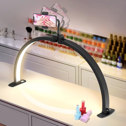 Yokilly 29 Inch Black Foldable Half Moon Nail Desk Light with 360° Phone Holder