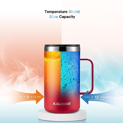 KXIAOCHEN 2-Pack 20 oz Insulated Coffee Mugs with Wide Handles - Red & Emerald