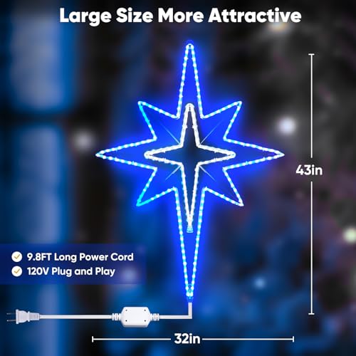 Bethlehem Star LED Light Sign, 43-Inch, Blue – Static Blue Light, Outdoor Christmas Decor