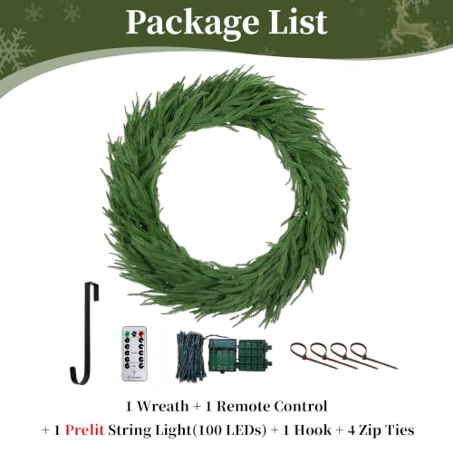 BLOSMON 36 Inch Large Prelit Outdoor Christmas Wreath with Battery-Powered Lights