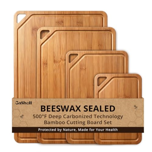 Gashell Bamboo Cutting Board Set 4 Pieces with Beeswax Coating - Multi-Size Kitchen Utensils