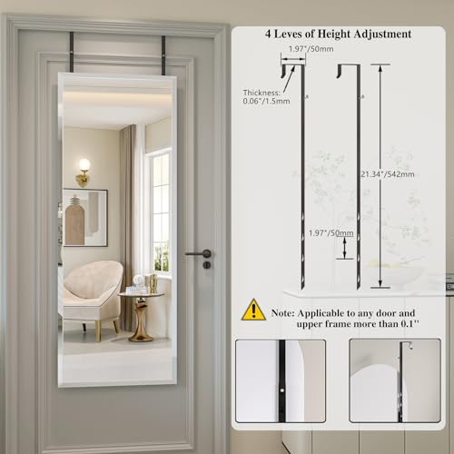48x14 Inch Frameless Beveled Full Length Door Mirror - Over-the-Door Decor