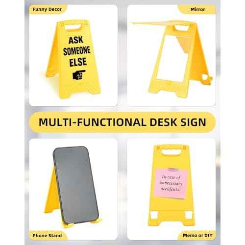 ask someone Else Funny Reminder Desk Sign Yellow Warning Style Office Table Decorative Gift for Coworkers Friends Home Workspace Phone Holder Mirror Acrylic Cubicle Tabletop Sign White Elephant Gifts