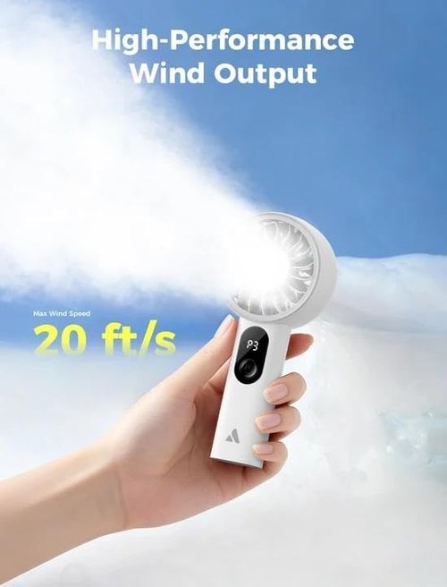 Aecooly Portable Handheld Fan - Powerful USB Rechargeable Mini Fan | 10H Cooling Time, Ideal for Travel, Summer Gifts - White