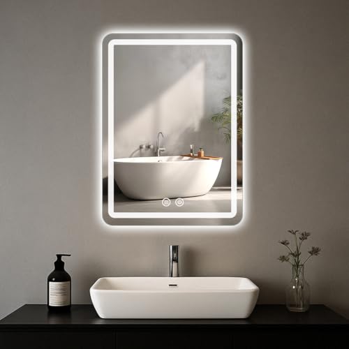 LED Bathroom Mirror 16x24 Inch Anti-Fog with Lights & 3 Light Modes - Vertical Wall Mount
