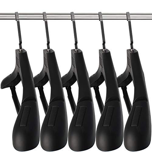 Black Plastic Extra Wide Suit Hangers Pack of 15 with Notched Shoulders & Metal Hooks
