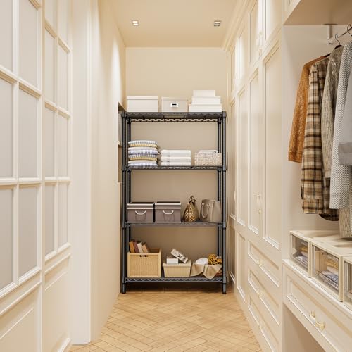 4-Tier Metal Storage Shelves - Heavy Duty Wire Rack for Garage, Kitchen, Bathroom, Black 15.7"D x 33.5"W x 59.5"H