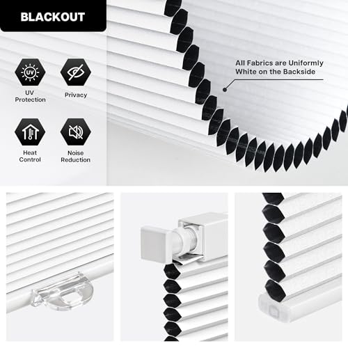 LazBlinds No Drill Cordless Cellular Blackout Shades - Silver White, 47" W x 48" H