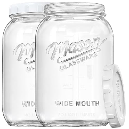 1 Gallon Wide Mouth Mason Jars with Airtight Silicone Gasket - 2 Pack