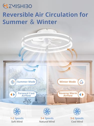 ZMISHIBO 19.7'' White Ceiling Fan with Lights Remote & App Control, Reversible DC Motor