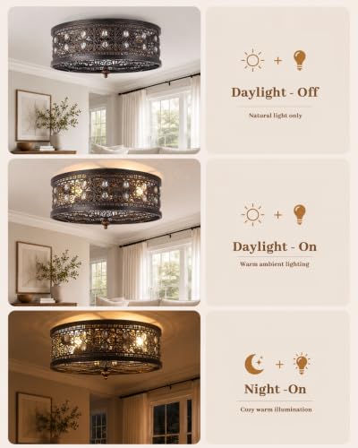 20-Inch Flush Mount Ceiling Fan with Light and Safety Cage - Reversible DC Motor