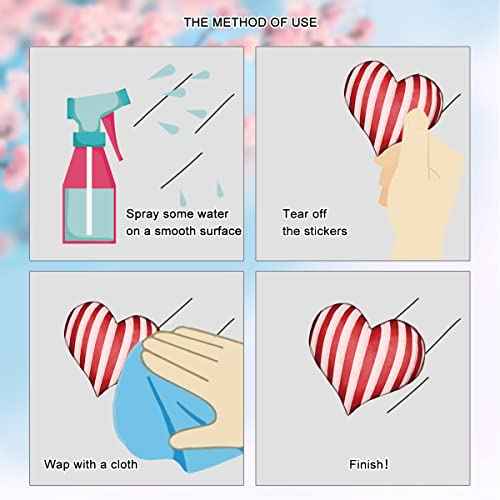 Horaldaily 120 PCS Valentine Window Cling Sticker, Red Buffalo Plaid Stripe Dots Love Hearts Home Party Supplies Shop Window Glass Display Decoration