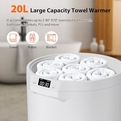 CWDOlROI White 20L Large Towel Warmer for Bathroom, Auto Shut Off & LCD
