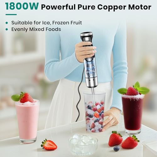Immersion Blender 1800W Handheld 4-in-1 Food Mixer with Accessories - Silver