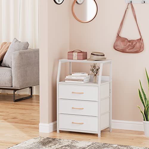 White Nightstand with 3 Fabric Drawers - Small Bedside Table - Variation of THIS listing